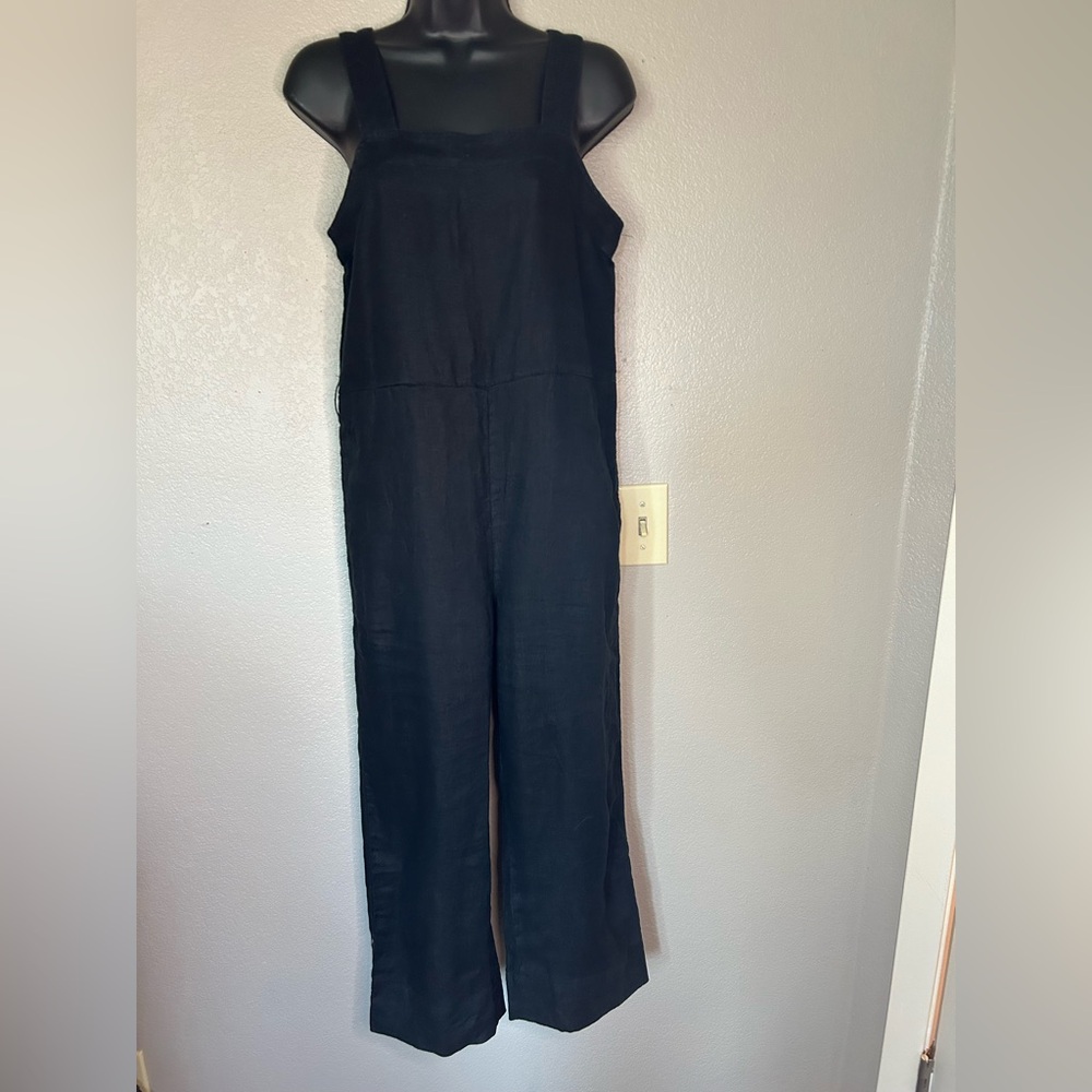 EVERLANE Black Linen Cropped Overall Coverall Jumpsuit Romper Relaxed Fit BOHO